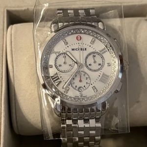 NEW Michele Silver Sporty Sport Sail Diamond Chronograph Watch MWW01C000141 NIB